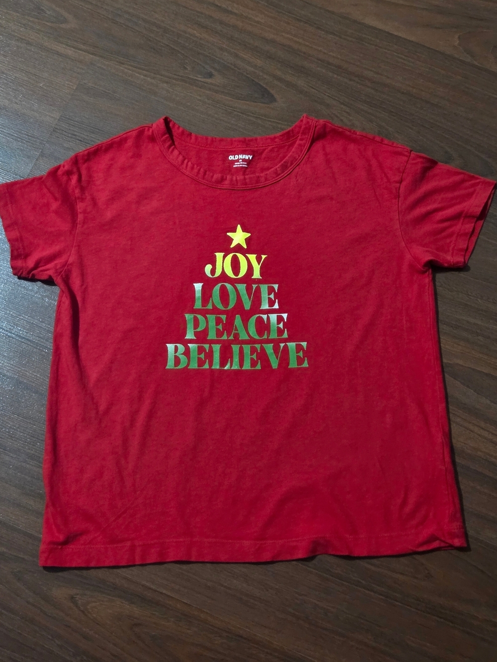 Old Navy Women's Red Short-Sleeve Tee with Holiday Tree Text